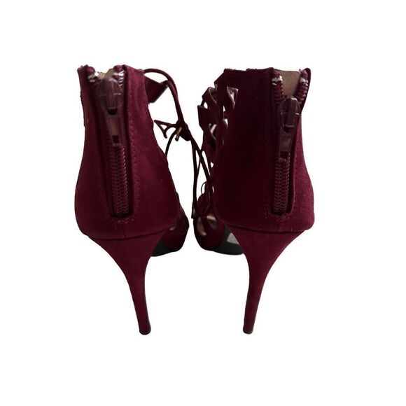 Qupid Burgundy Caged Suede Lace-Up Pumps - Picture 3 of 5